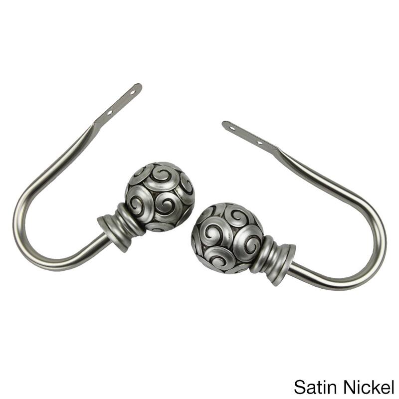 InStyleDesign Lux Curtain Holdback and Finial Set - n/a - Nickel Finish/Satin/Grey Finish - satin nickel