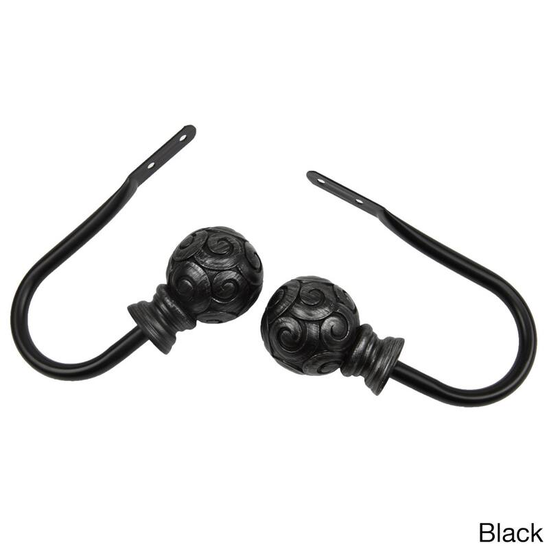 InStyleDesign Lux Curtain Holdback and Finial Set - n/a - Black Finish - Black