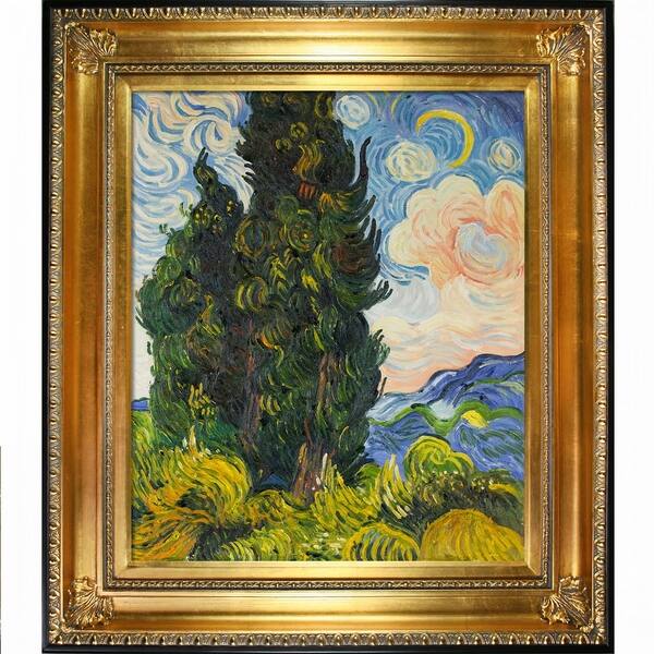 Vincent Van Gogh Two Cypresses Hand Painted Framed Canvas Art On Sale Overstock Vincent Van Gogh Two Cypresses Hand Painted Framed Canvas Art On Sale Overstock