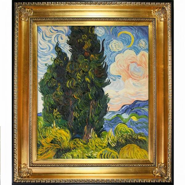 Vincent Van Gogh Two Cypresses Hand Painted Framed Canvas Art On Sale Overstock