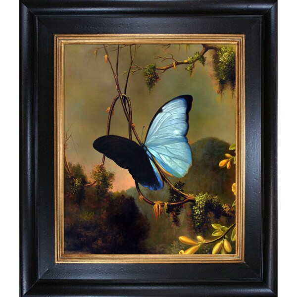 Martin Johnson Heade 'Blue Morpho Butterfly ' Hand Painted Framed ...