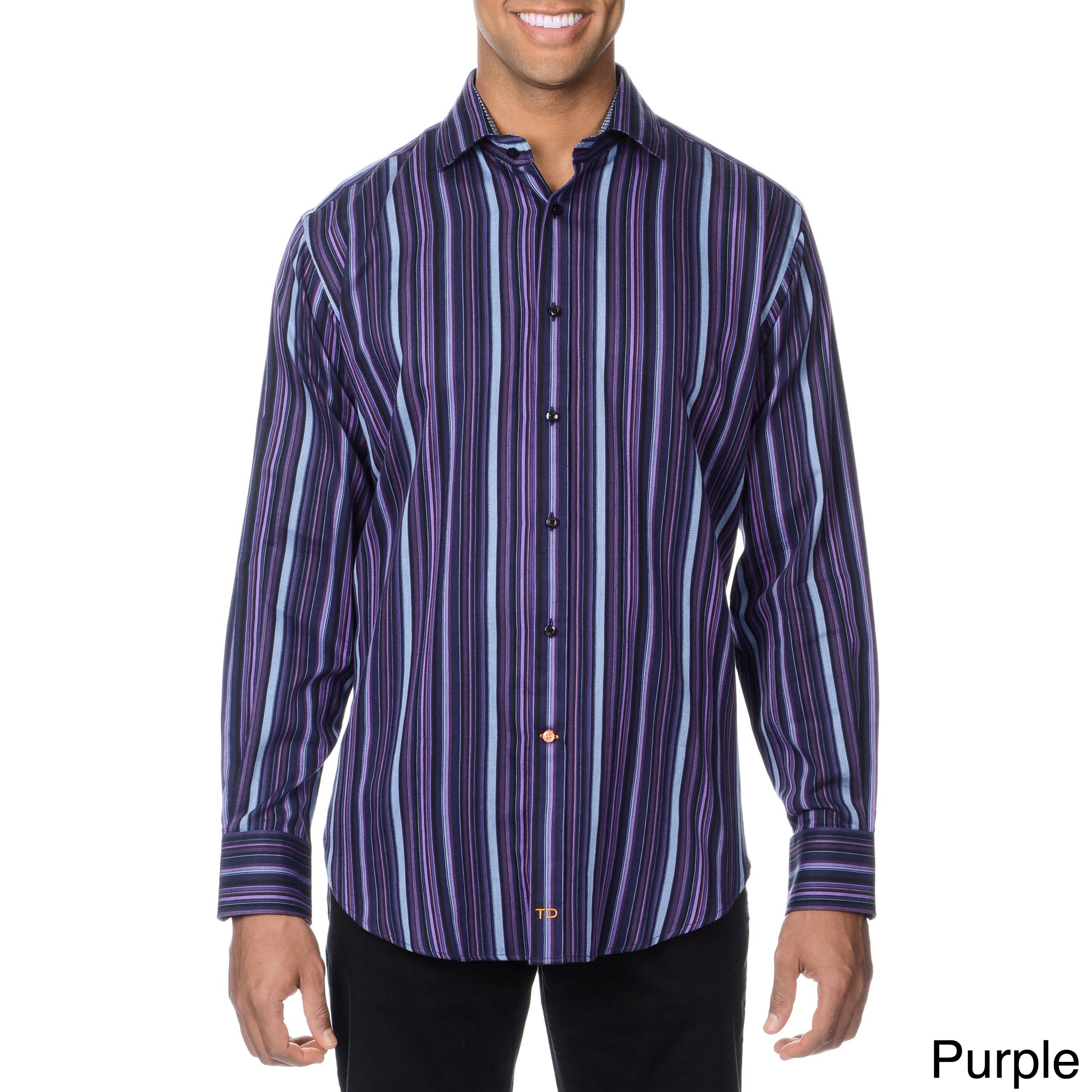 Thomas Dean Mens Multicolor Striped Button down Shirt