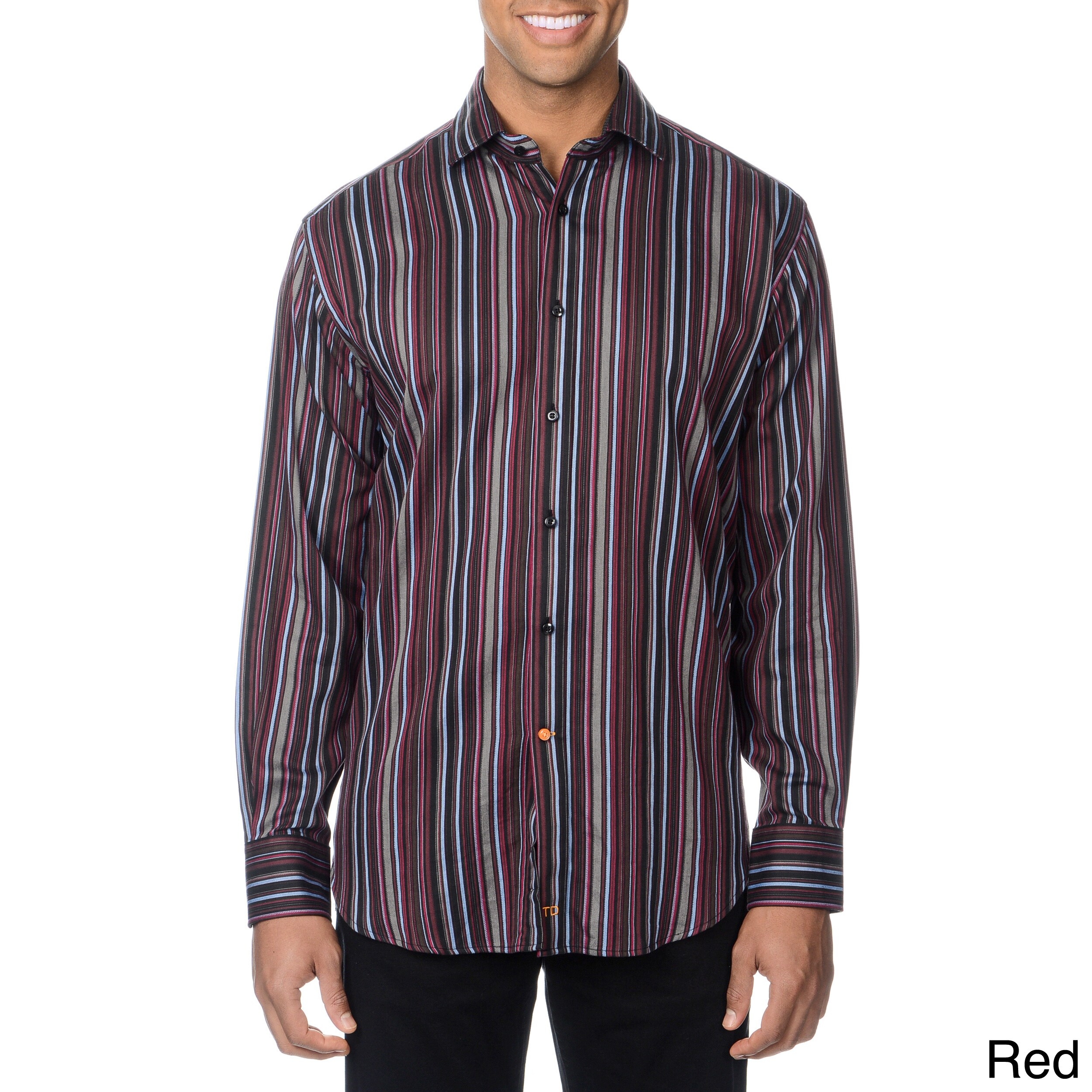 Thomas Dean Thomas Dean Mens Multicolor Striped Button down Shirt Red Size M