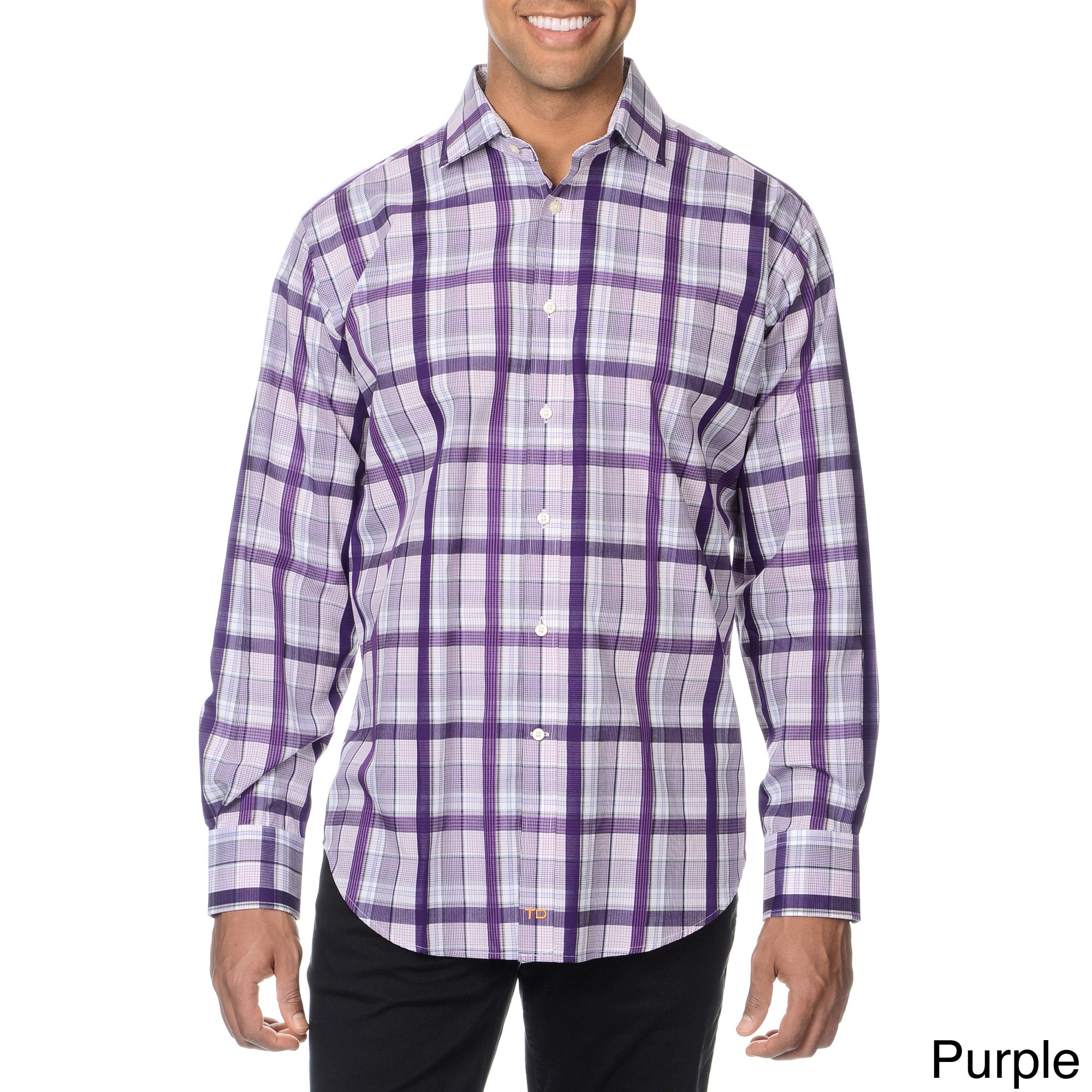 Thomas Dean Mens Plaid Button down Shirt