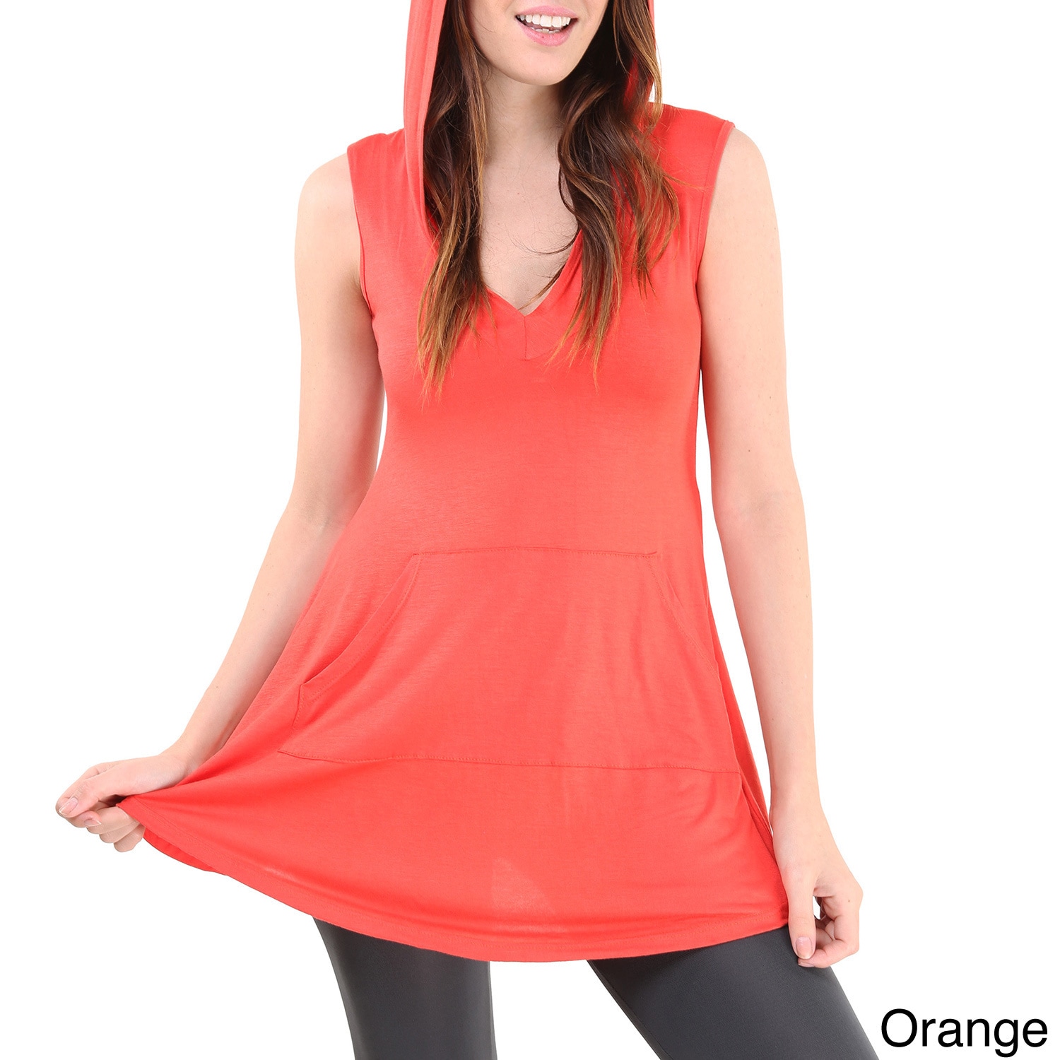24/7 Comfort Apparel 24/7 Comfort Apparel Womens Sleeveless Tunic Hoodie Orange Size S (4  6)