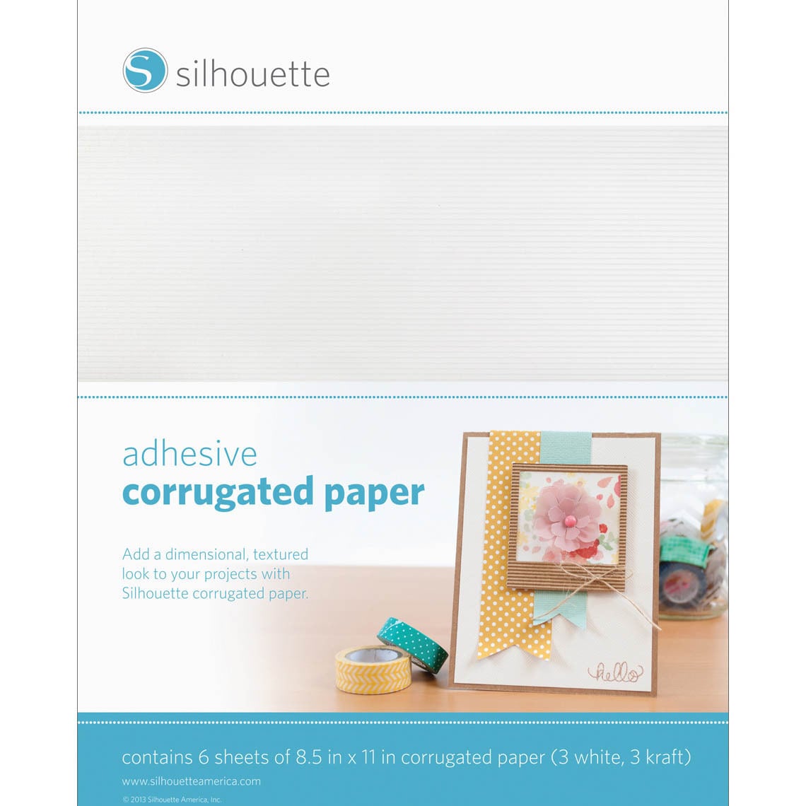 Silhouette Adhesive back Corrugated Paper 8.5x11 6/pkg white   Kraft, 3/each