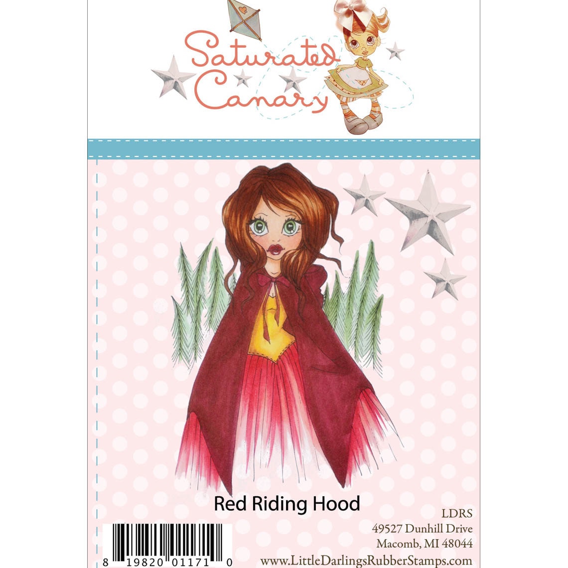 Saturated Canary Unmounted Rubber Stamp 4x3 red Riding Hood