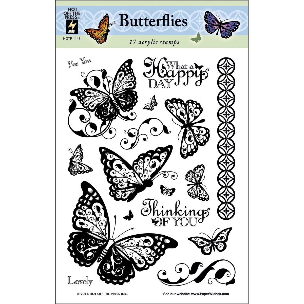 Hot Off The Press Acrylic Stamps 6x8 Sheet butterflies