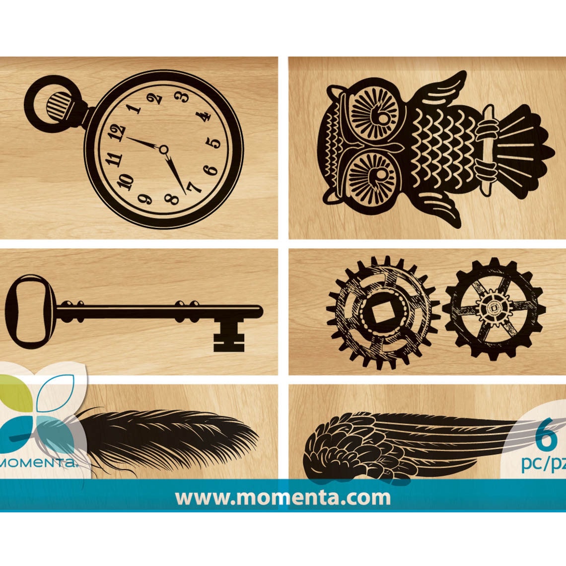 Momenta Mounted Stamp Set 6pcs vintage Gear