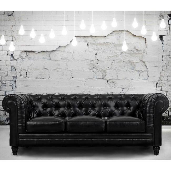 Zahara Black Leather Sofa