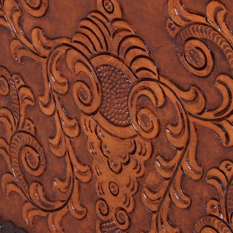 Handmade Floral Wood and Leather End Table (Peru)