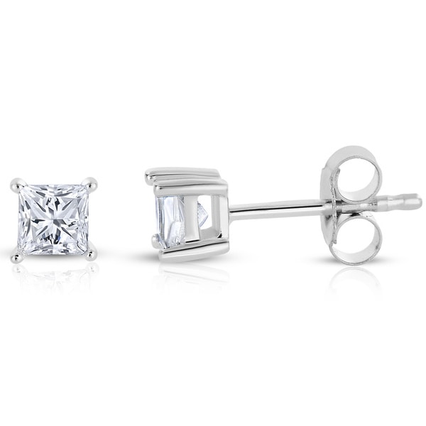 14k White Gold 1/2ct TDW Princess cut Diamond Solitaire Stud Earrings