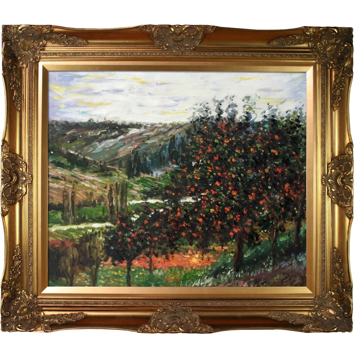 overstockArt Apple Trees in Bloom at Vetheuil 1887 by Monet with Florentine Gold Frame 