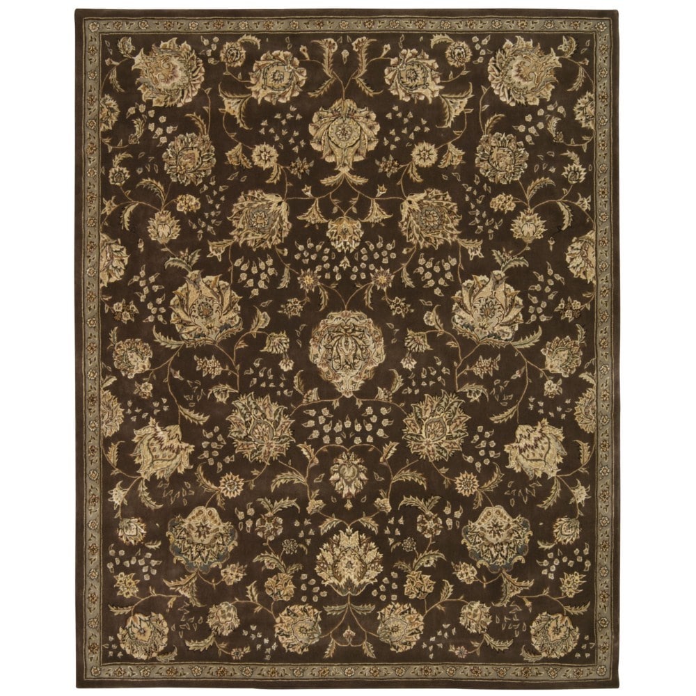 Floral Brown Wool Area Rug (86 X 116)