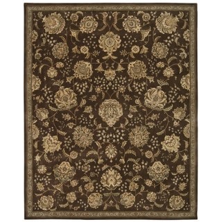 Floral Brown Wool Area Rug (86 x 116)   16228017  