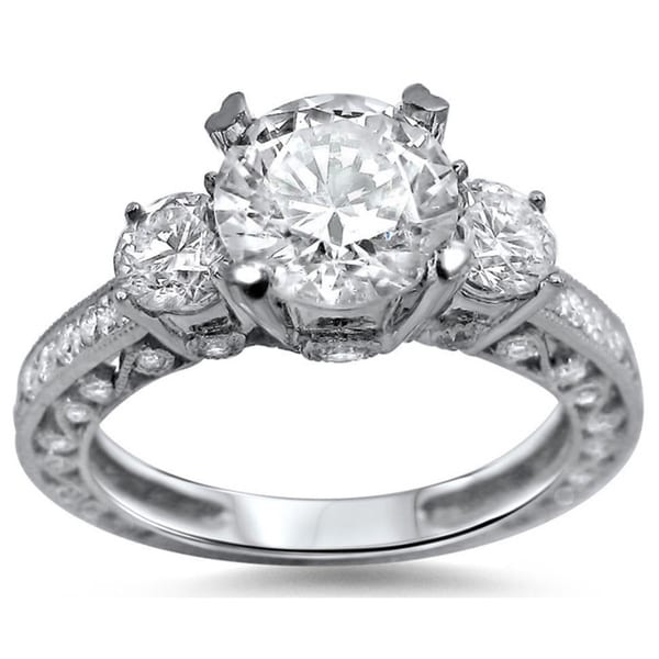 Noori 18k White Gold Enhanced 2 ct TDW 3-stone Round Diamond Engagement Ring
