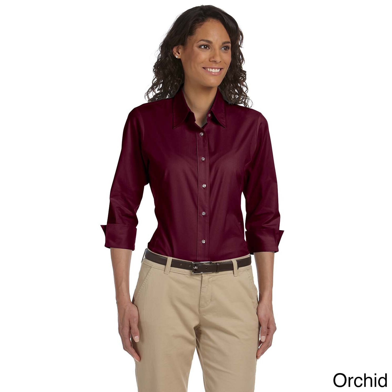 Womens Three quarter Sleeve Stretch Poplin Top