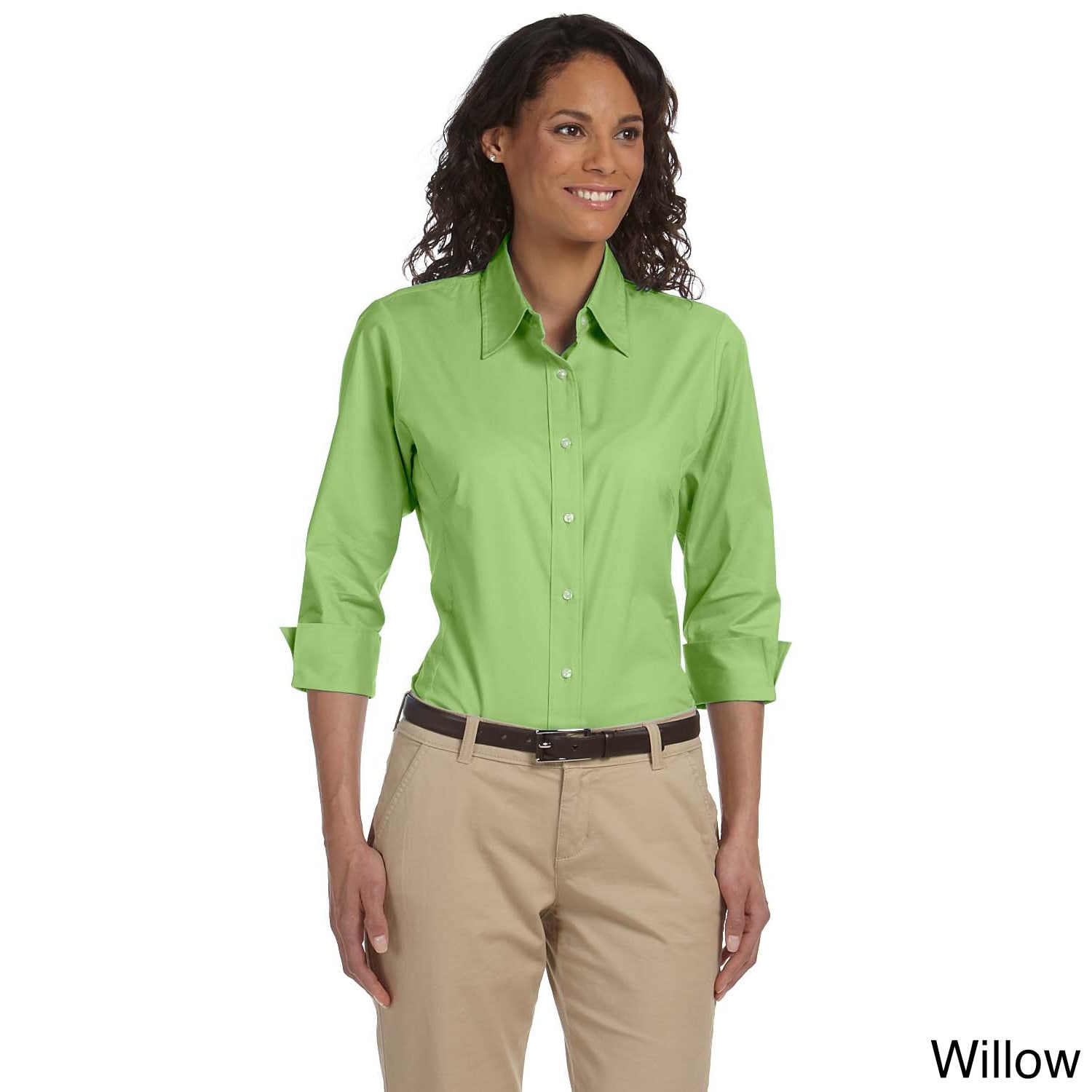 Womens Three quarter Sleeve Stretch Poplin Top