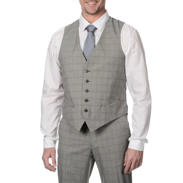Perry Ellis Men's Grey Plaid Suit Separate Vest - 16228483 - Overstock ...