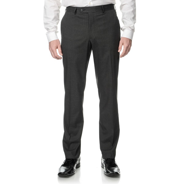 Perry Ellis Men's Slim Fit Medium Grey Stripe Flat Front Dress Pants