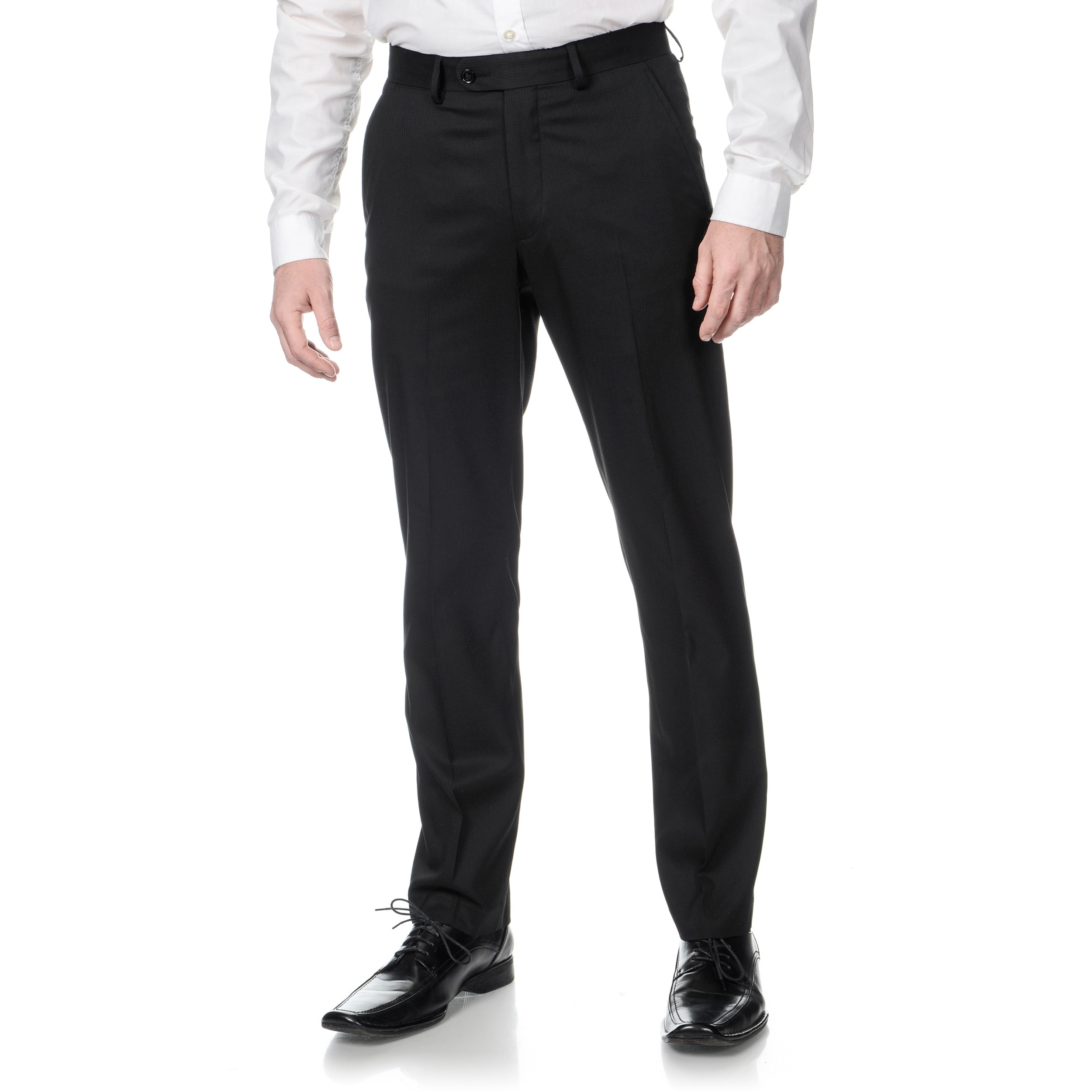 Perry Ellis Mens Slim Fit Black Flat Front Dress Pants