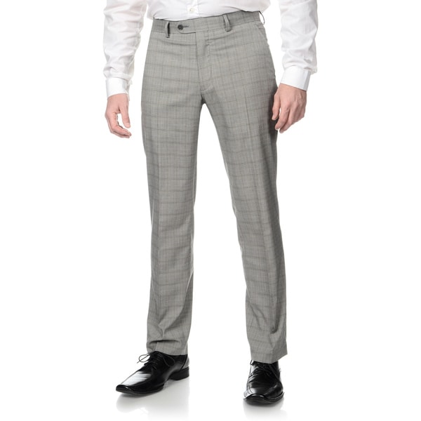 Shop Perry Ellis Men's Slim Fit Grey Plaid Flat Front Dress Pants ...