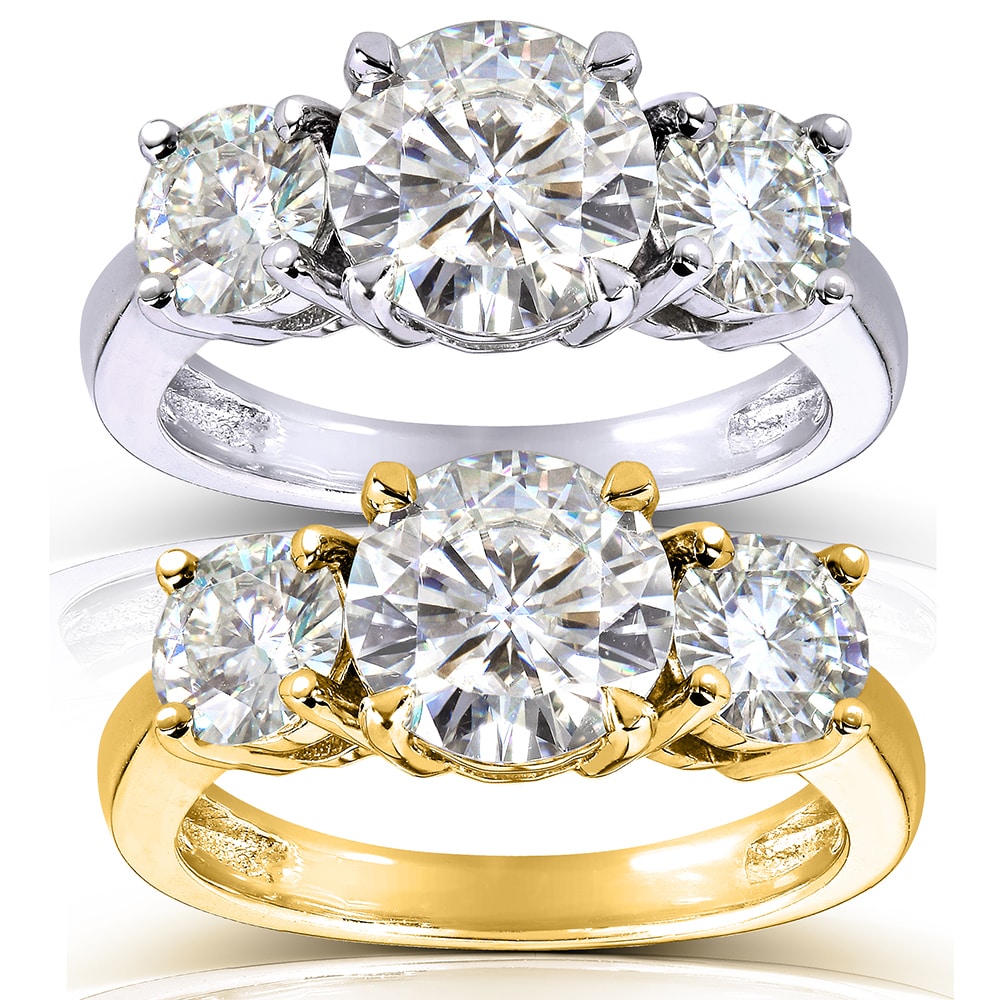 moissanite three stone engagement ring
