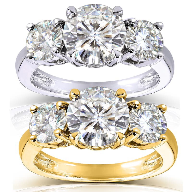 Kobelli 2.5 Carats Moissanite 14k Solid Gold Round 3-Stone Classic Engagement Ring
