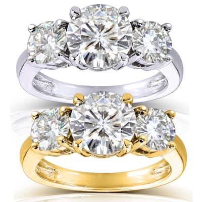 Kobelli 2.5 Carats Moissanite 14k Solid Gold Round 3-Stone Classic Engagement Ring
