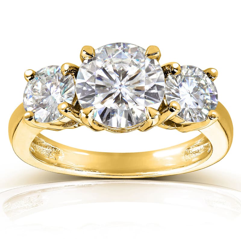 Kobelli 2.5 Carats Moissanite 14k Solid Gold Round 3-Stone Classic Engagement Ring - 4 - Yellow