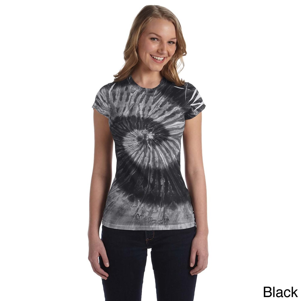 Tie dye Juniors Spun Polyester Moisture Management T shirt Black Size L (12  14)