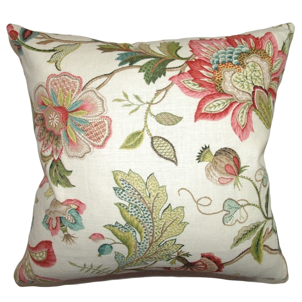 The Pillow Collection P18-WAV-678002-CRIMSON-C100 Ilithya Floral Pillow Crimson
