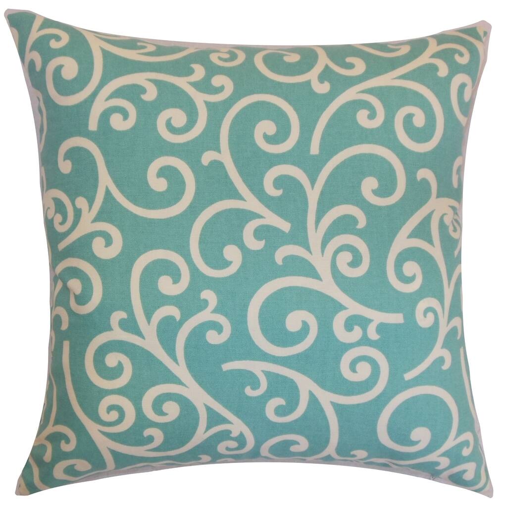 Faya Swirls Down Fill Throw Pillow Aqua