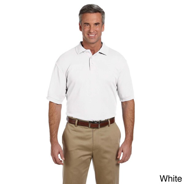 white polo shirt and khaki pants