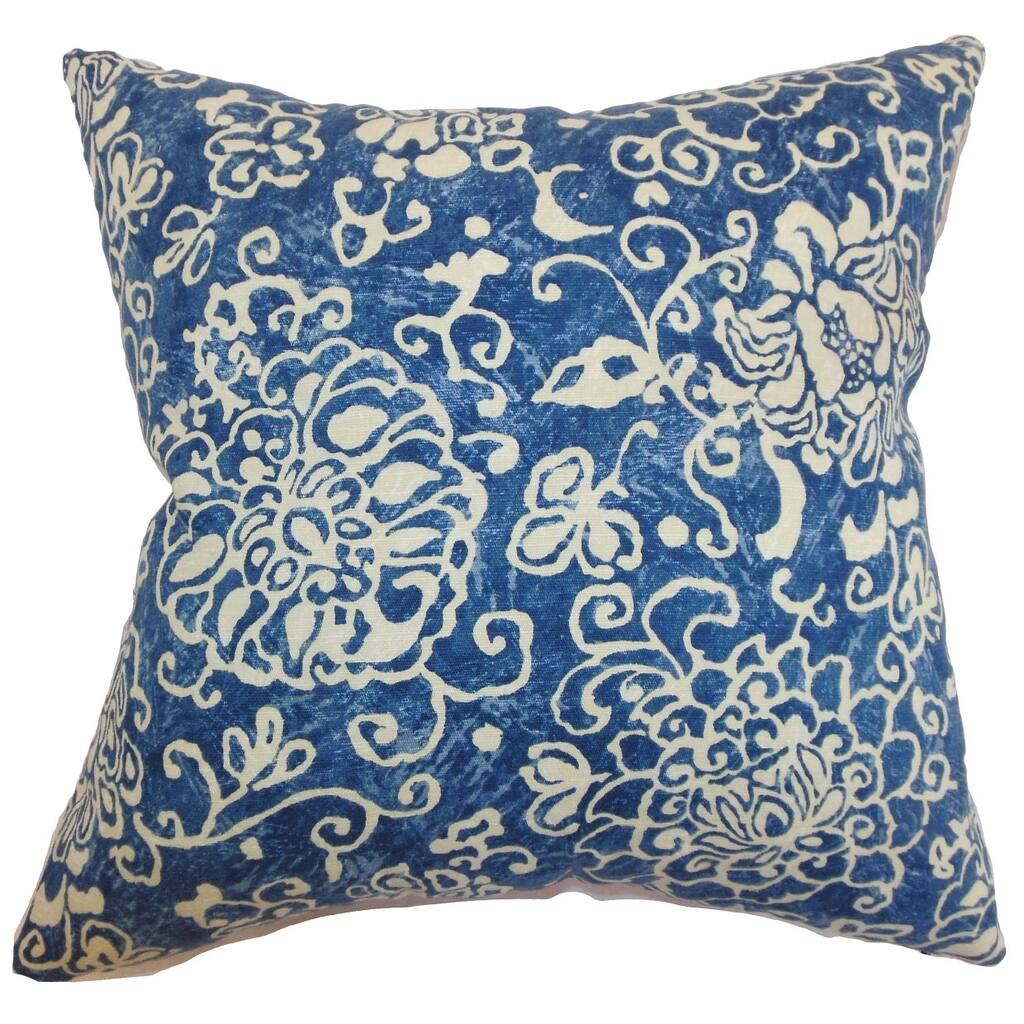 Jaffna Floral Down Filled Throw Pillow Blue
