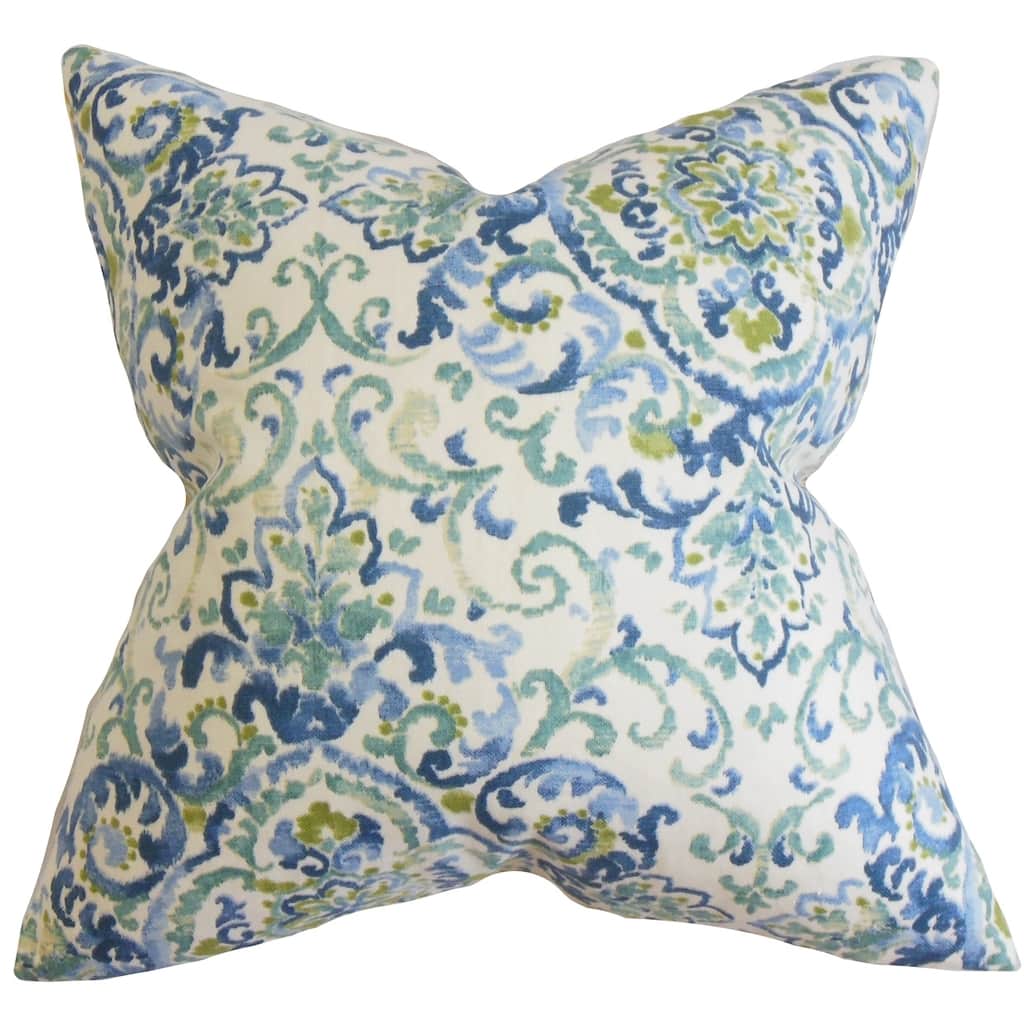 Halcyon Floral Feather and Down Filled Throw Pillow Blue Green