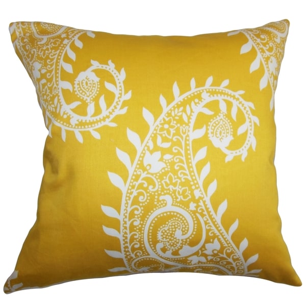 Neysa Paisley White and Yellow Down Filled Throw Pillow