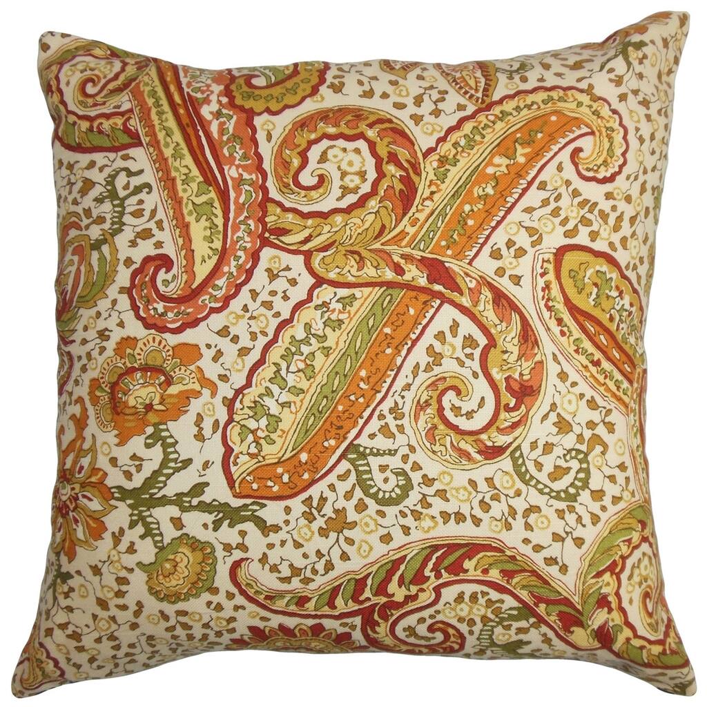 Berit Orange and Brown Floral Down Filled Throw Pillow