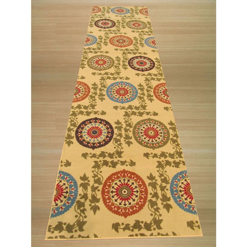Ivory Transitional Floral Mandana Rug - 5'3" x 7'3"