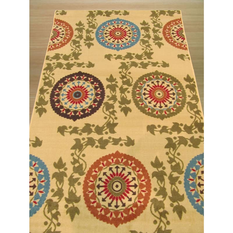 Ivory Transitional Floral Mandana Rug - 5'3" x 7'3"