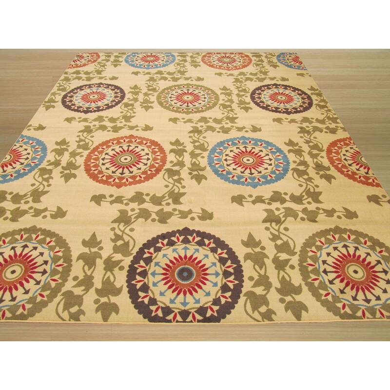 Ivory Transitional Floral Mandana Rug - 5'3" x 7'3"