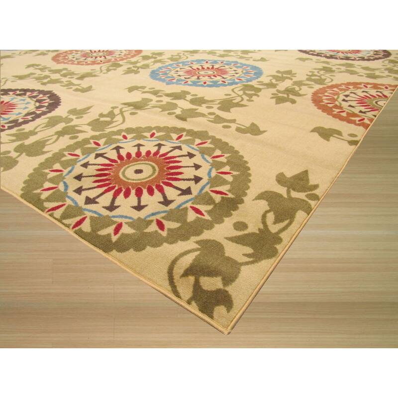 Ivory Transitional Floral Mandana Rug - 5'3" x 7'3"