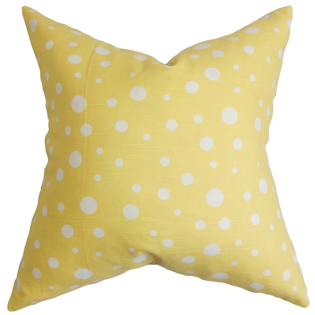Bebe Yellow and White Polka Dots Down Filled Throw Pillow