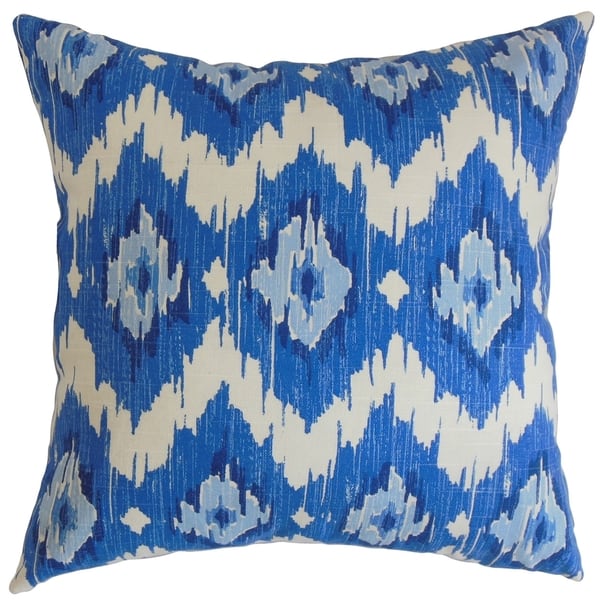 Ulrike Blue Ikat Down Filled Throw Pillow - Overstock - 9033505