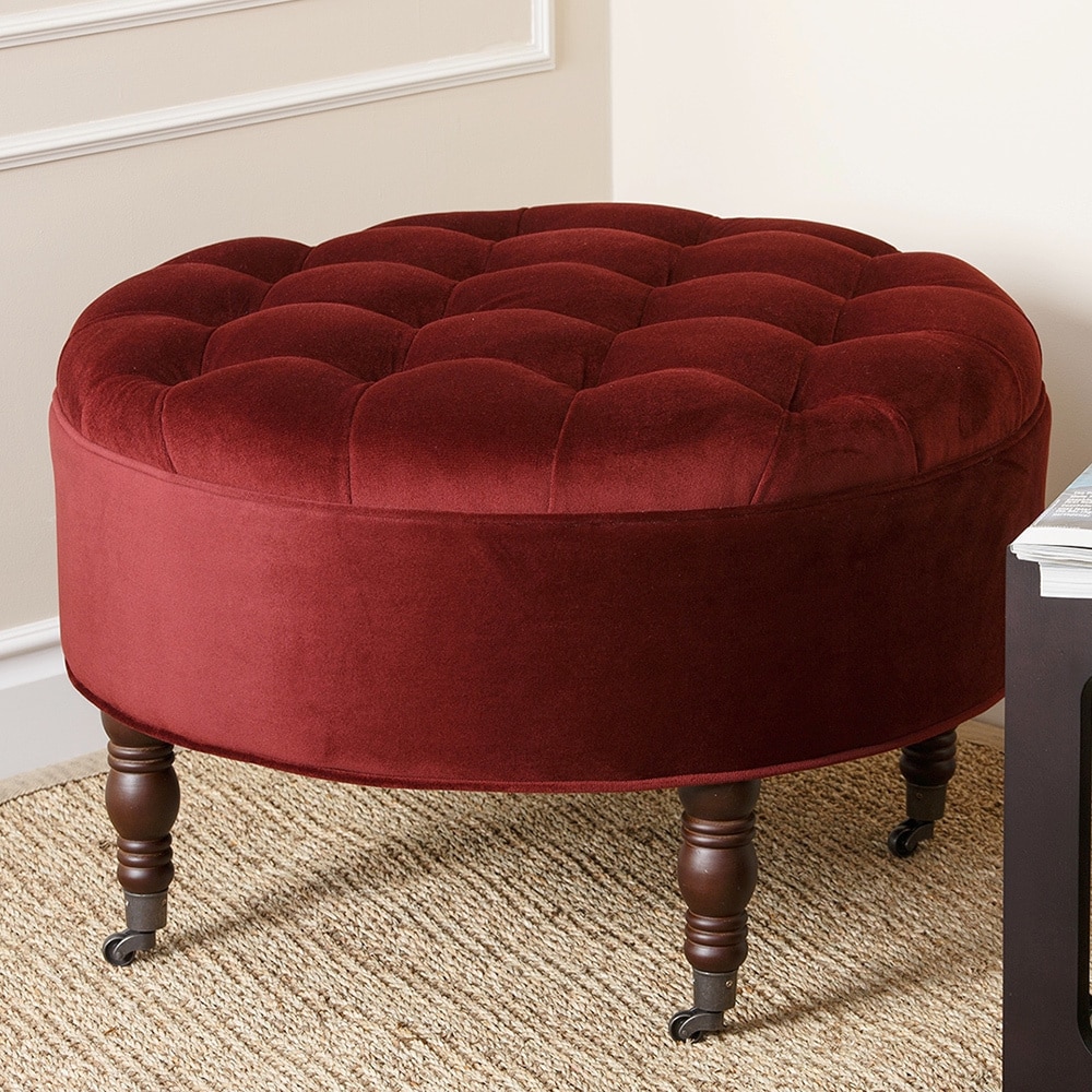 Abbyson Living Monica Pedersen Presidio Burgundy Round Ottoman