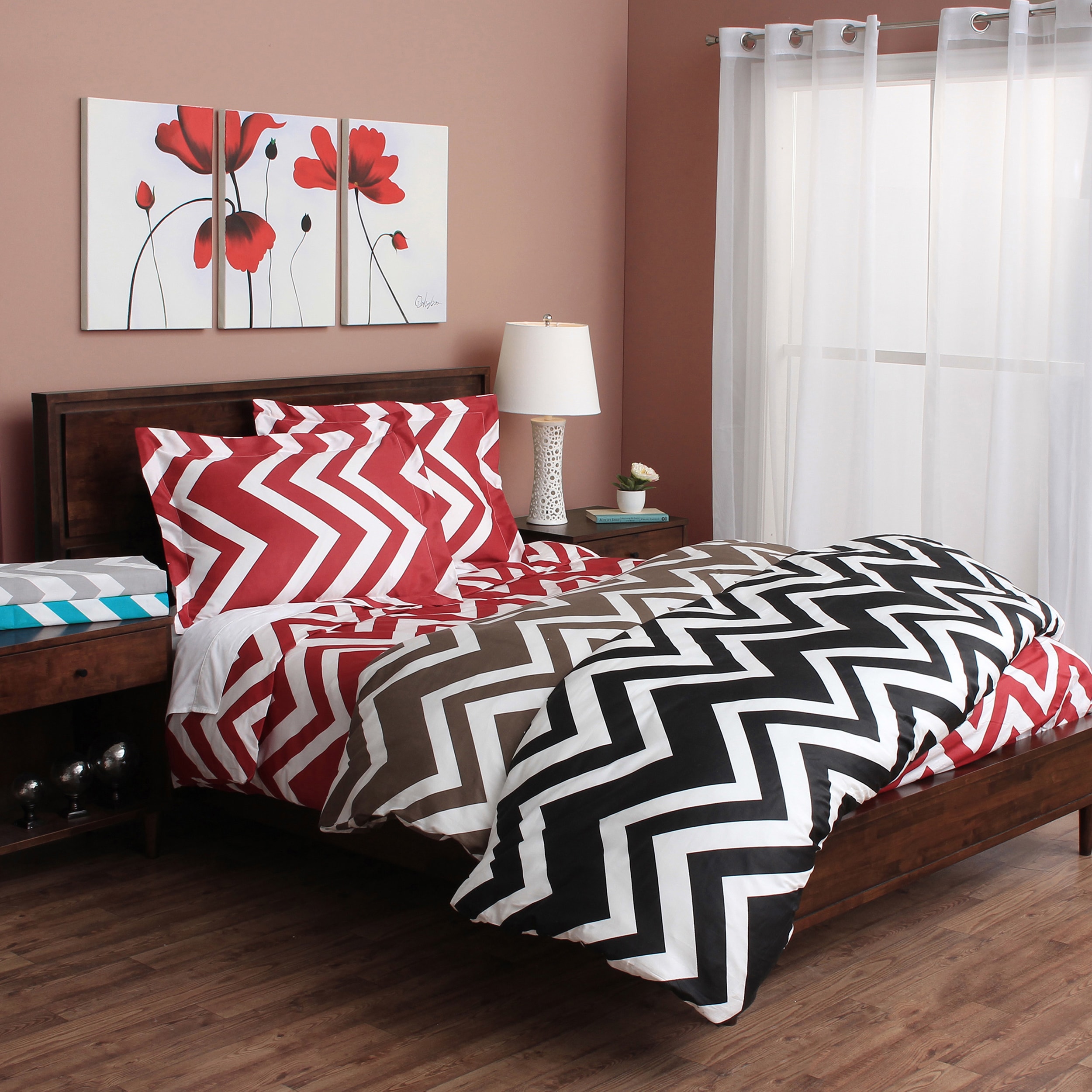 Chevron 300 Thread Count Cotton Sateen Duvet Cover Set