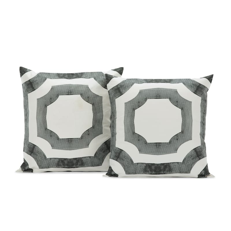 Exclusive Fabrics Mecca Printed Cotton Cushion Cover (Set of 2) - 18 X 18 - Mecca Steel