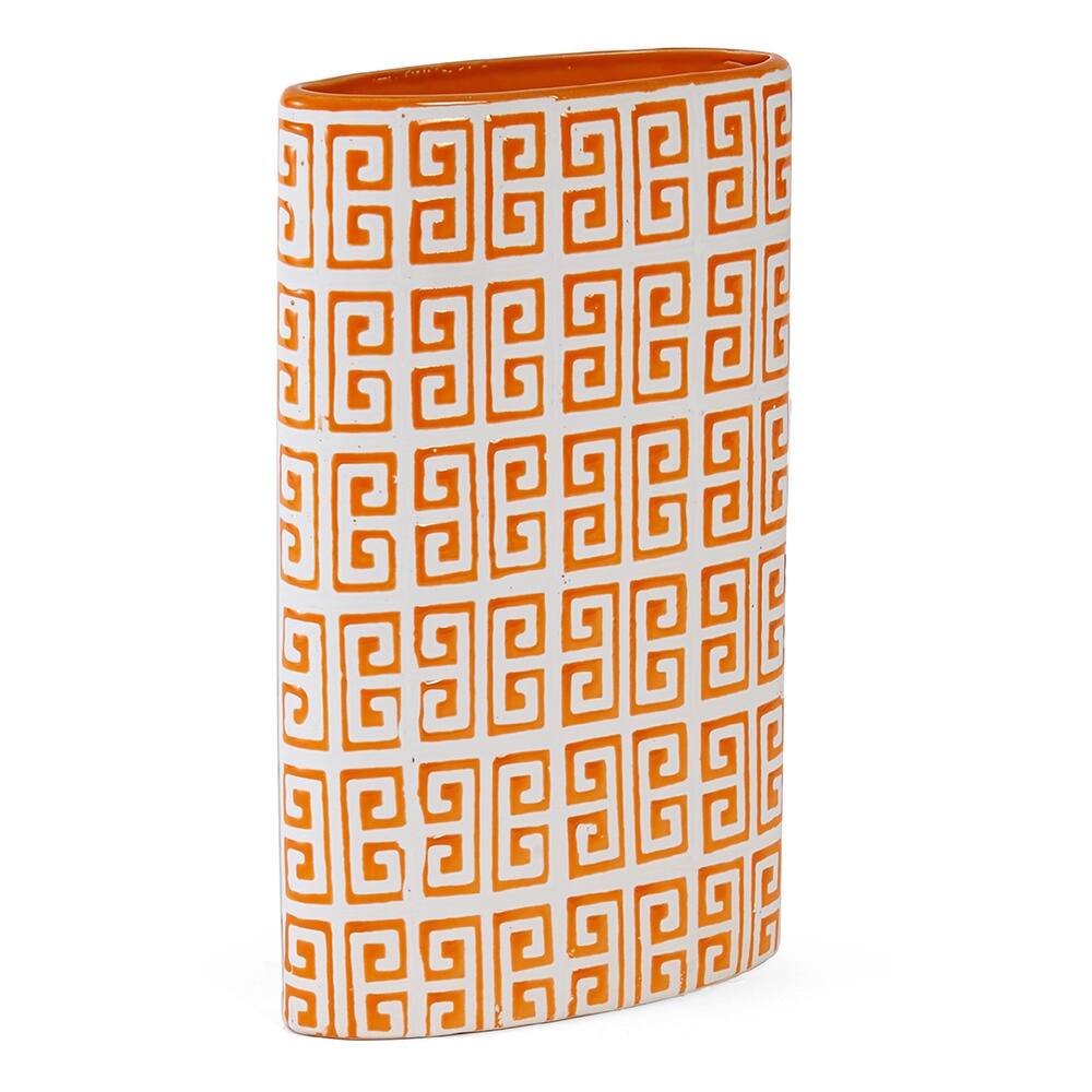 Elements 12-inch Orange Greek Key Ceramic Vase