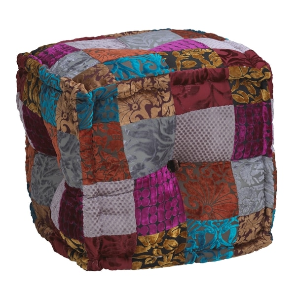 Elements Multicolor Patchwork Velvet Square Pouf