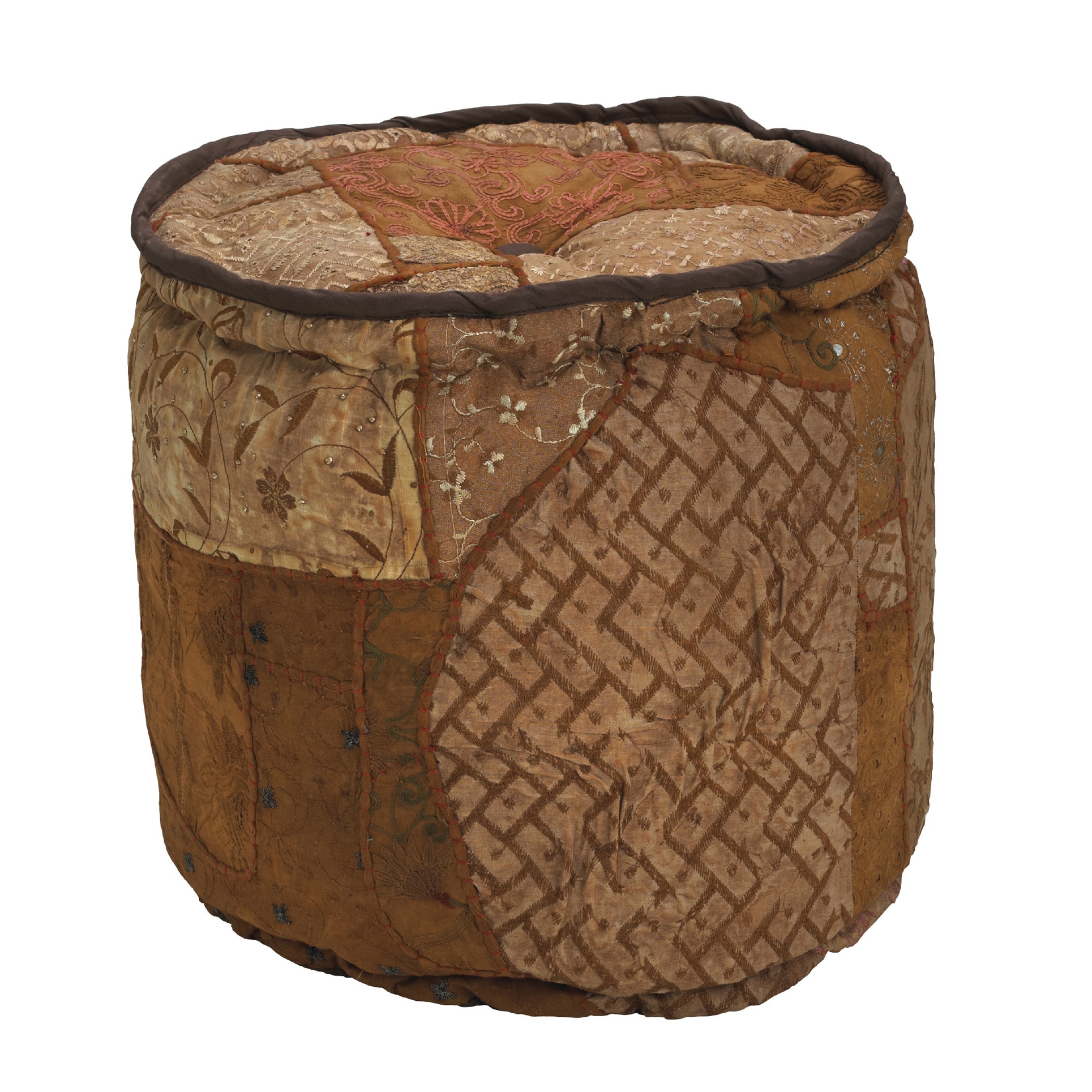 Elements Brown Patchwork Velvet Round Pouf